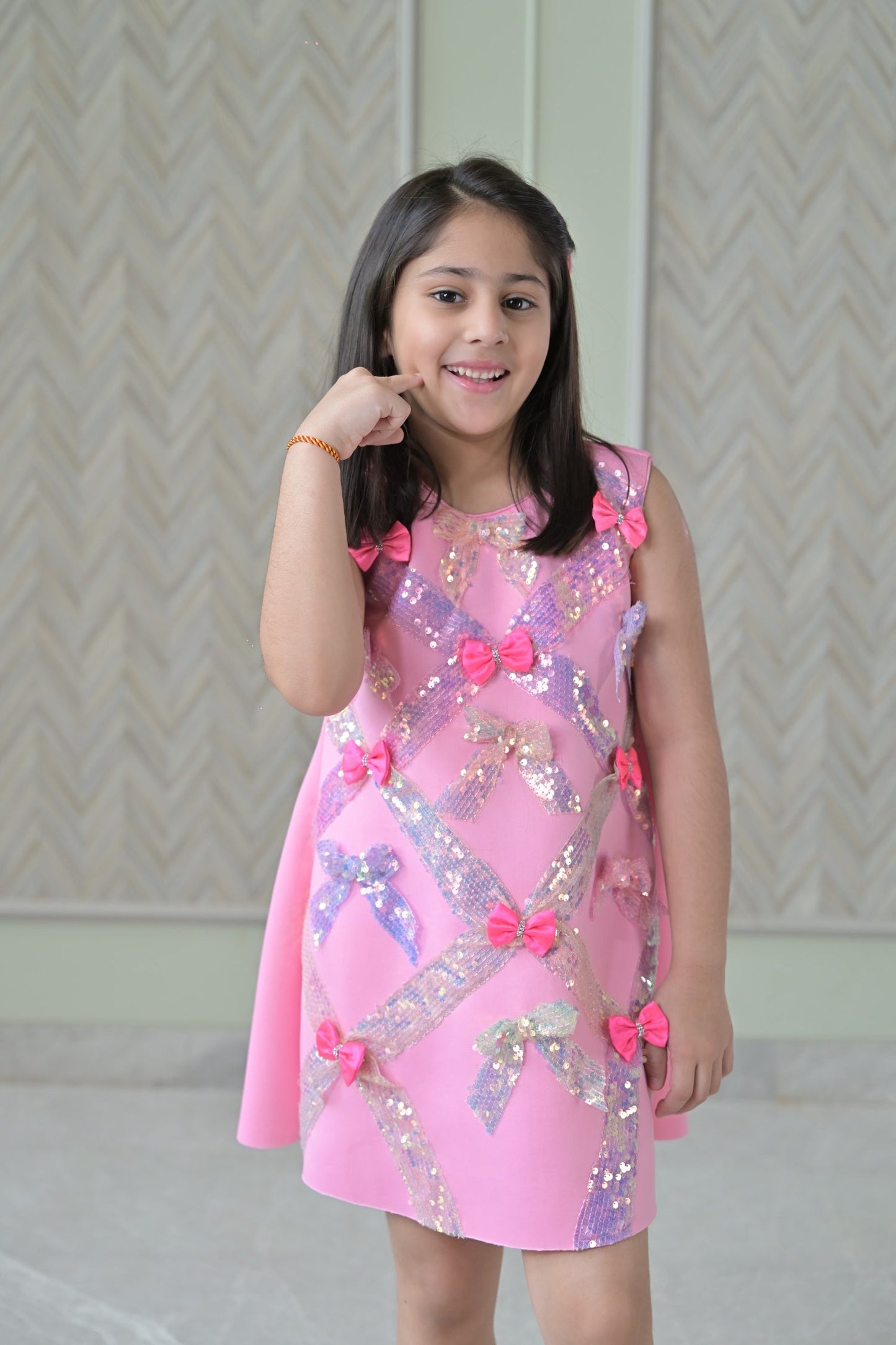 Lotus Pink Lots Of Bows A Line Dress