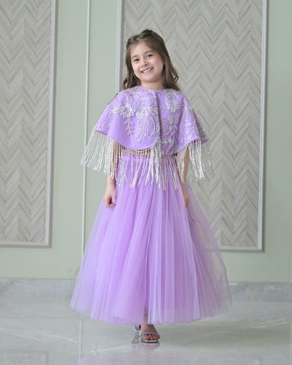 Lilac Silver Cape Frill Lehenga Set