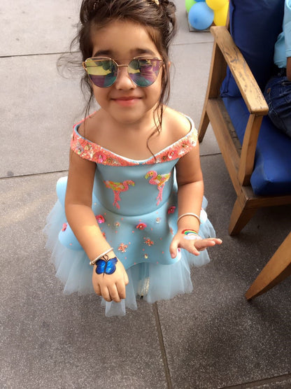 Powder Blue Offshoulder Flamingo Dress