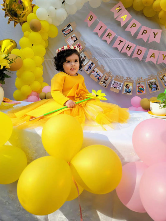 Yellow Big Rose Short Long Gown