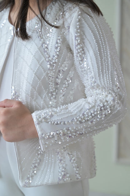 Ivory Pearl Sequence Jacket Jumpsuit