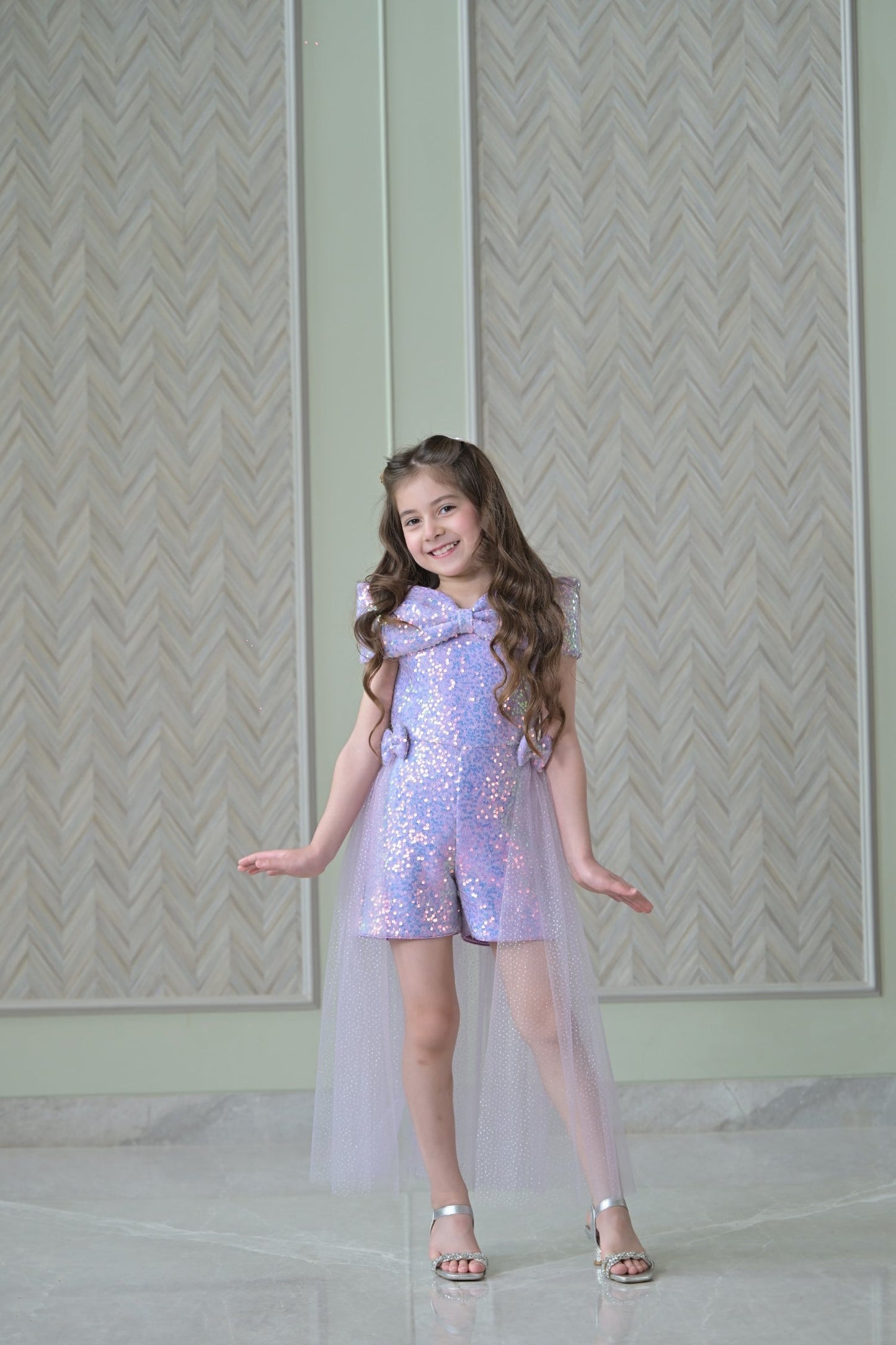 Lilac Sequence Playsuit With Back Flair