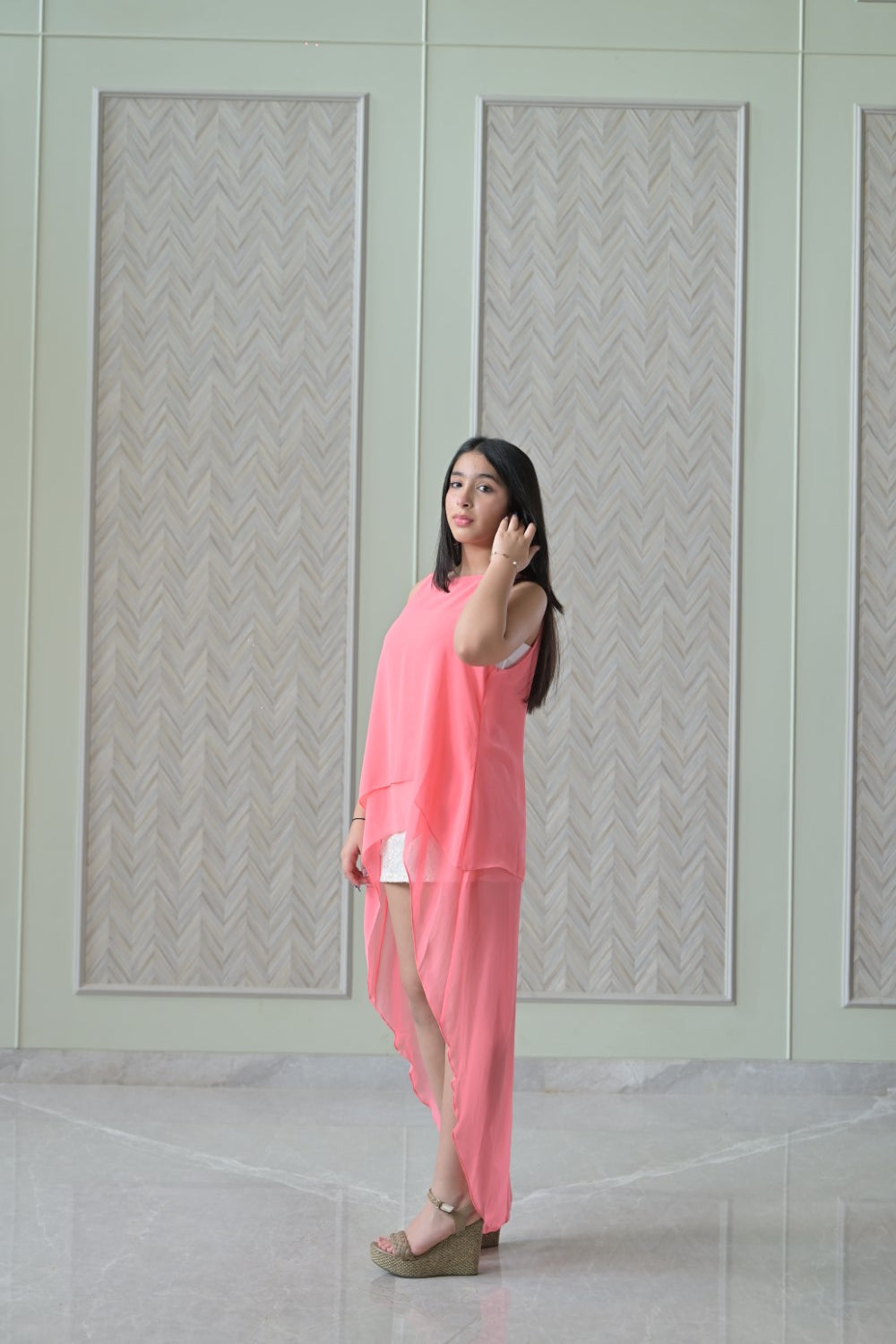 Coral Light Pink Double Layer Top