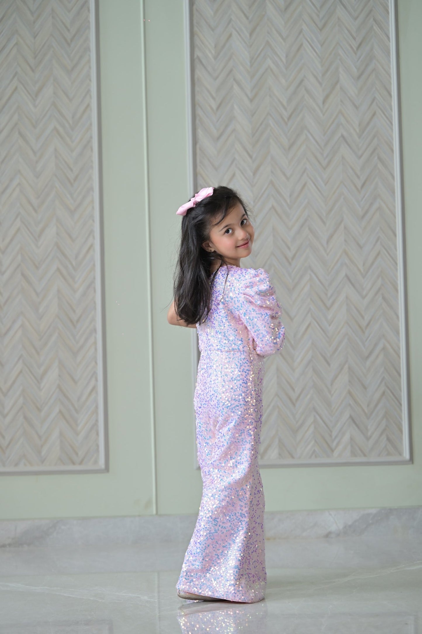 Baby Pink Bow Sequence Jumpsuit