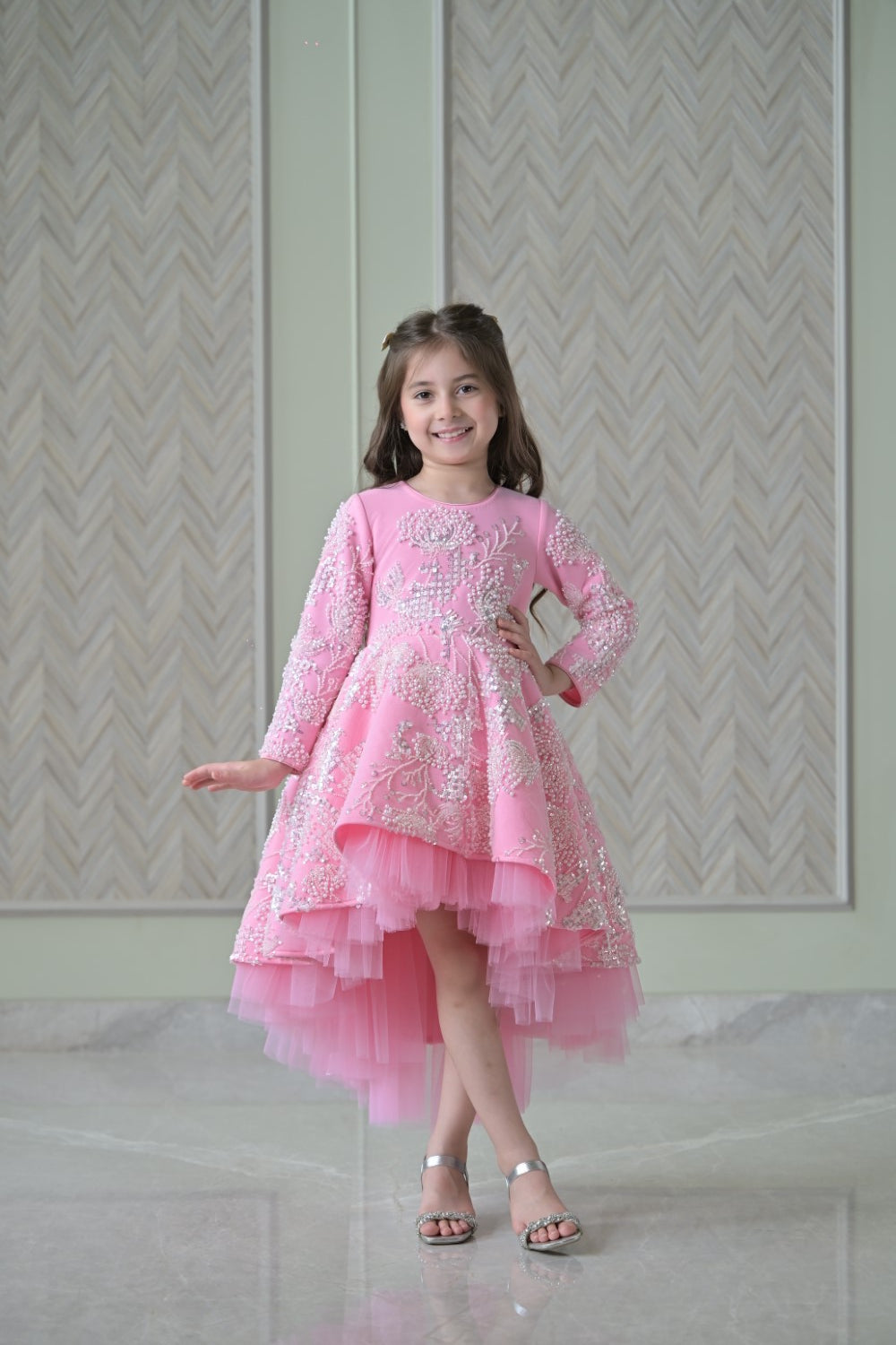 Lotus Pink Ivory Pearl Short Long Gown