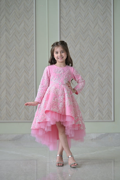 Lotus Pink Ivory Pearl Short Long Gown