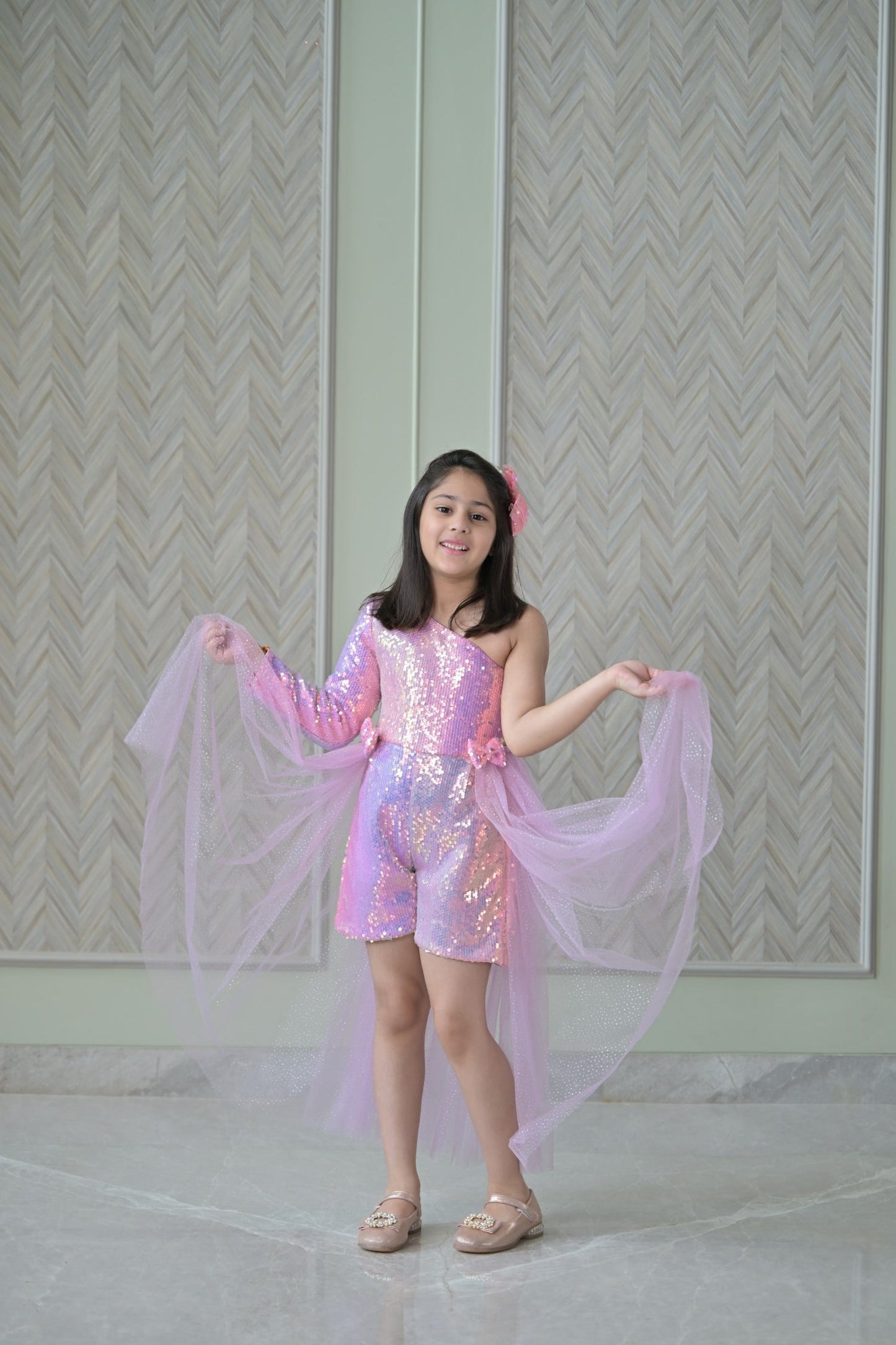 Rainbow Sequence Playsuit With Back Flair