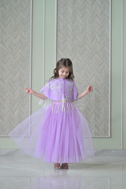 Lilac Silver Cape Frill Lehenga Set