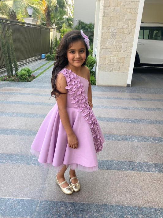 Lilac One Shoulder Falling Flowers Dress