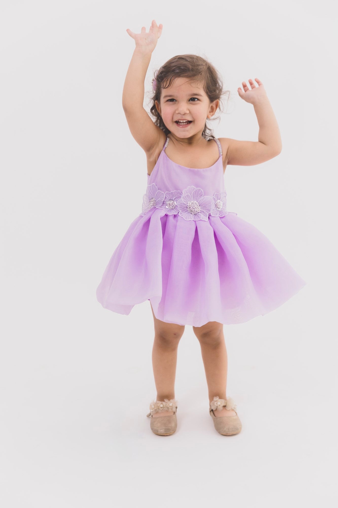 Lilac Organza  3D Flower Strap Dress