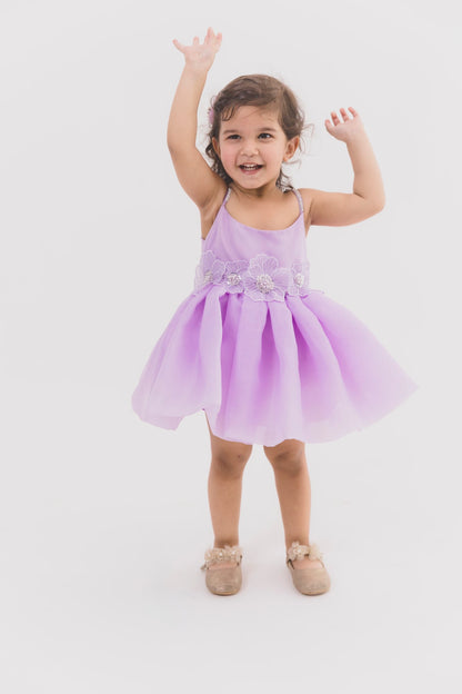 Lilac Organza  3D Flower Strap Dress