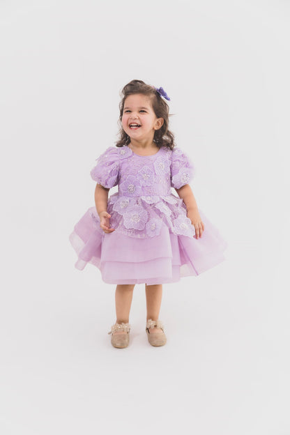 Lilac 3D Flower Double Layer Bone Dress