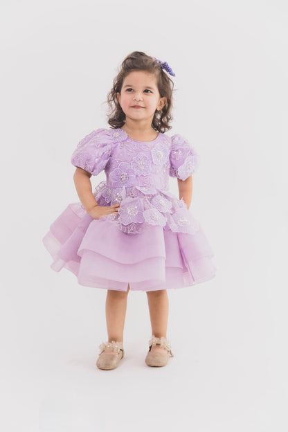 Lilac 3D Flower Double Layer Bone Dress