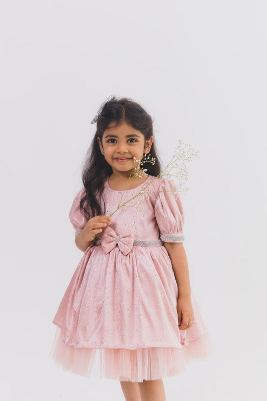 Baby Pink Satin Crystal Dress