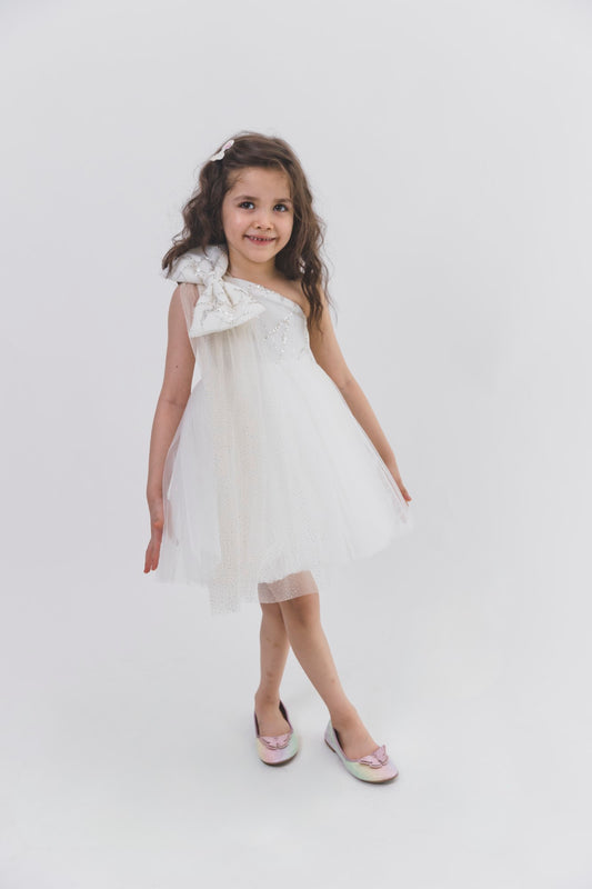 Ivory Sequence One Shoulder Glitter Drape Dress