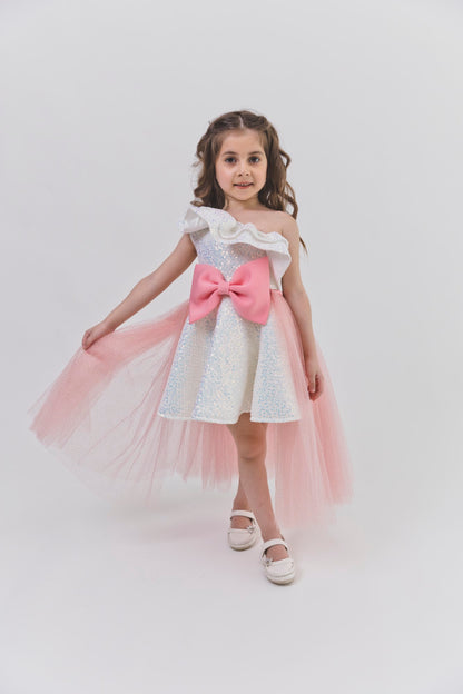 Ivory Sequnece Lotus Bow Flair Dress