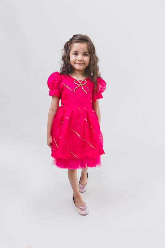 Fuchsia Pink Organza Sequnence Dress