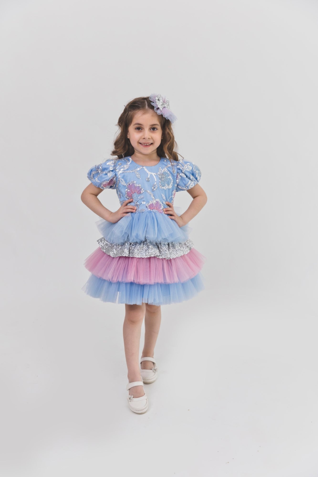 Powder Blue Sequence Multilayer Dress