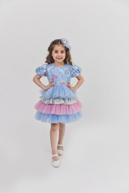 Powder Blue Sequence Multilayer Dress