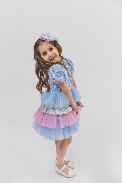 Powder Blue Sequence Multilayer Dress