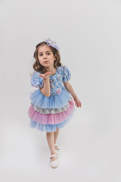 Powder Blue Sequence Multilayer Dress