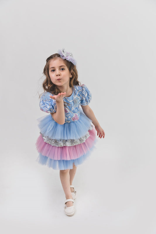 Powder Blue Sequence Multilayer Dress