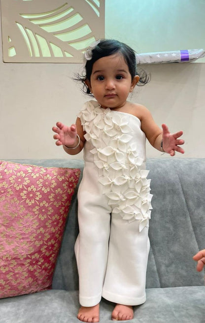 Ivory One Shoulder Falling Flowers Jumpsuit