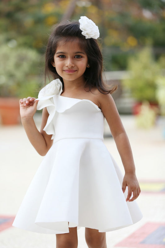 Ivory One Shoulder Rose Dress