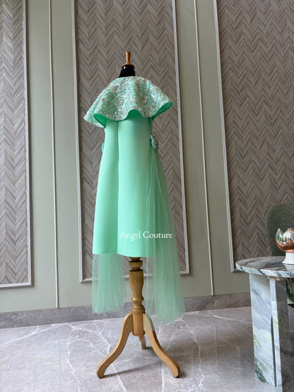 Mint Green Sequence Cape Sie Flair Dress