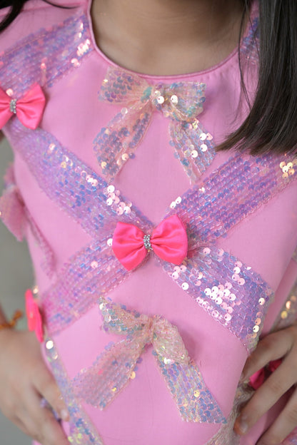 Lotus Pink Lots Of Bows A Line Dress