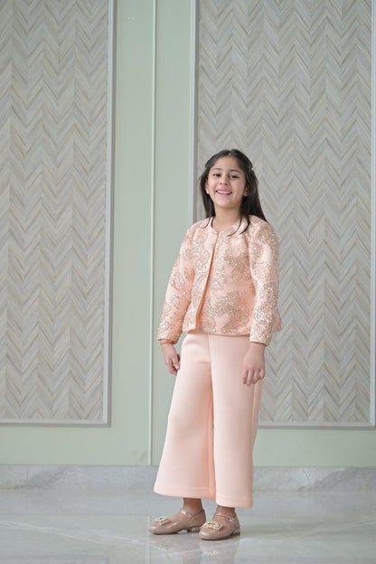 Peach Sequence Jacket Jumpsuit