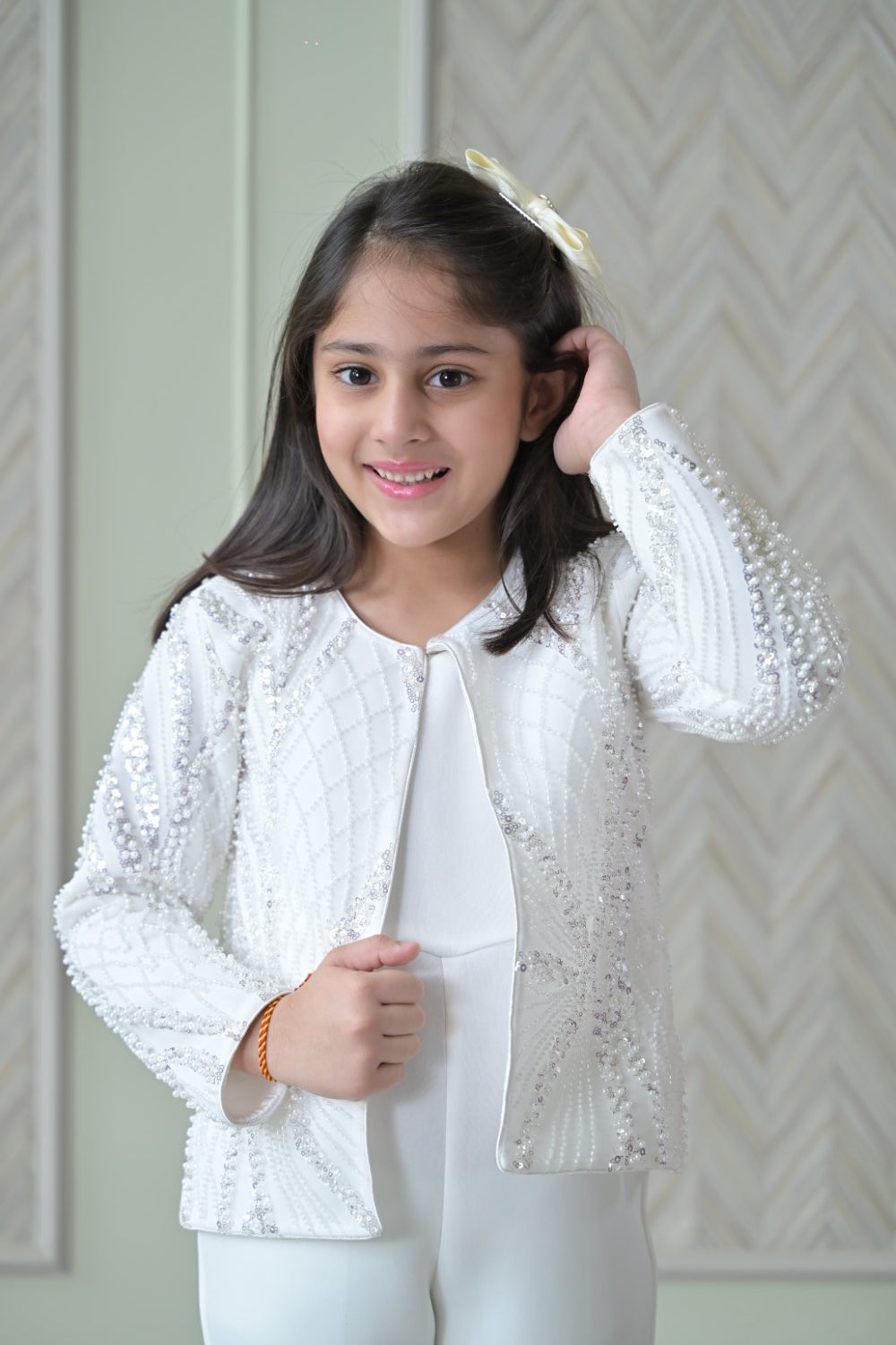 Ivory Pearl Sequence Jacket Jumpsuit
