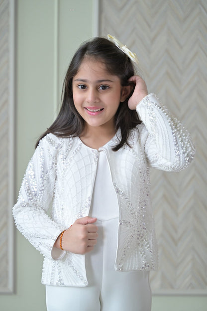 Ivory Pearl Sequence Jacket Jumpsuit