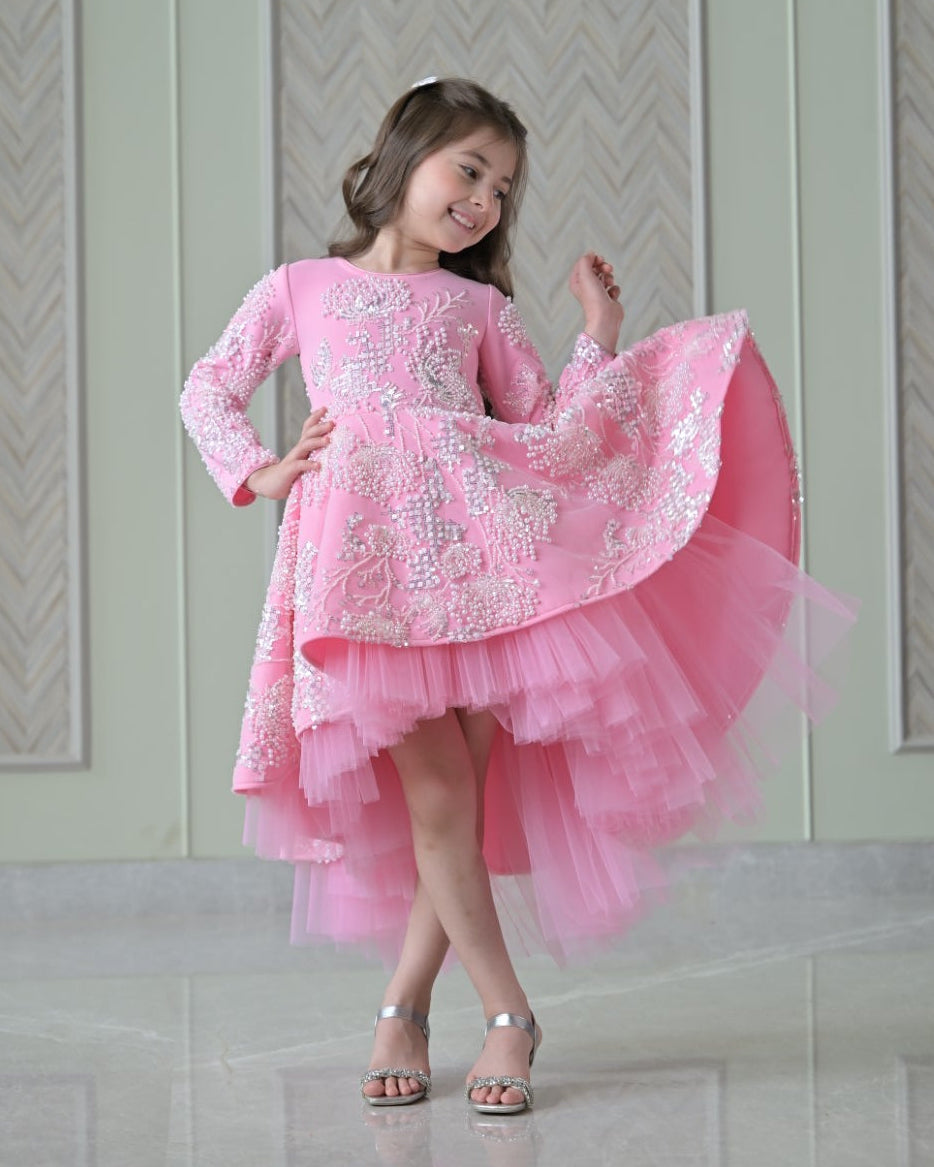 Lotus Pink Ivory Pearl Short Long Gown