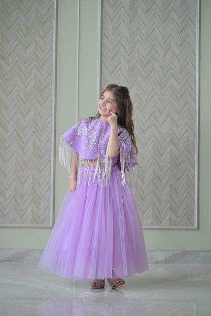 Lilac Silver Cape Frill Lehenga Set