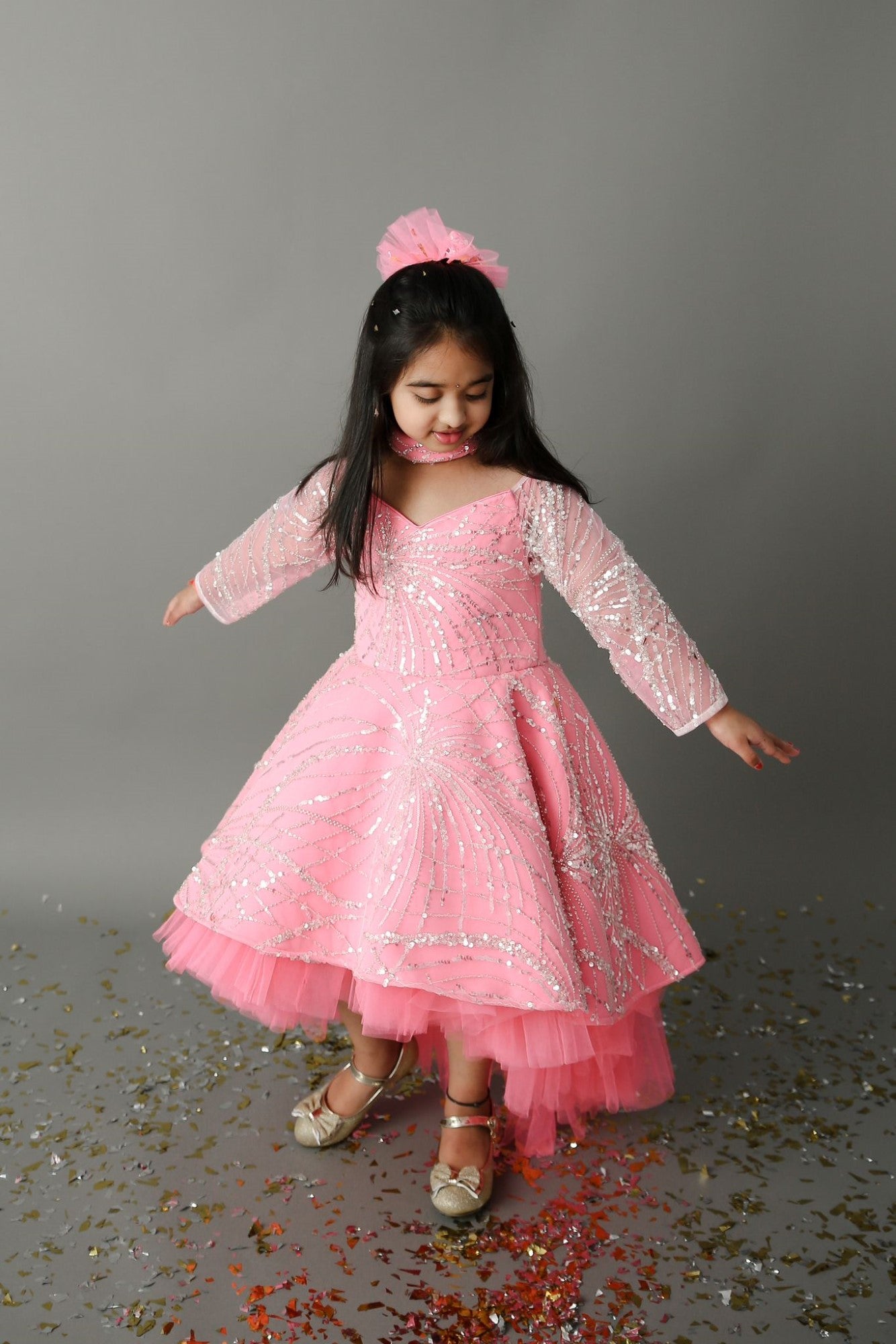 Fuchsia Pink Spider Short Long Gown