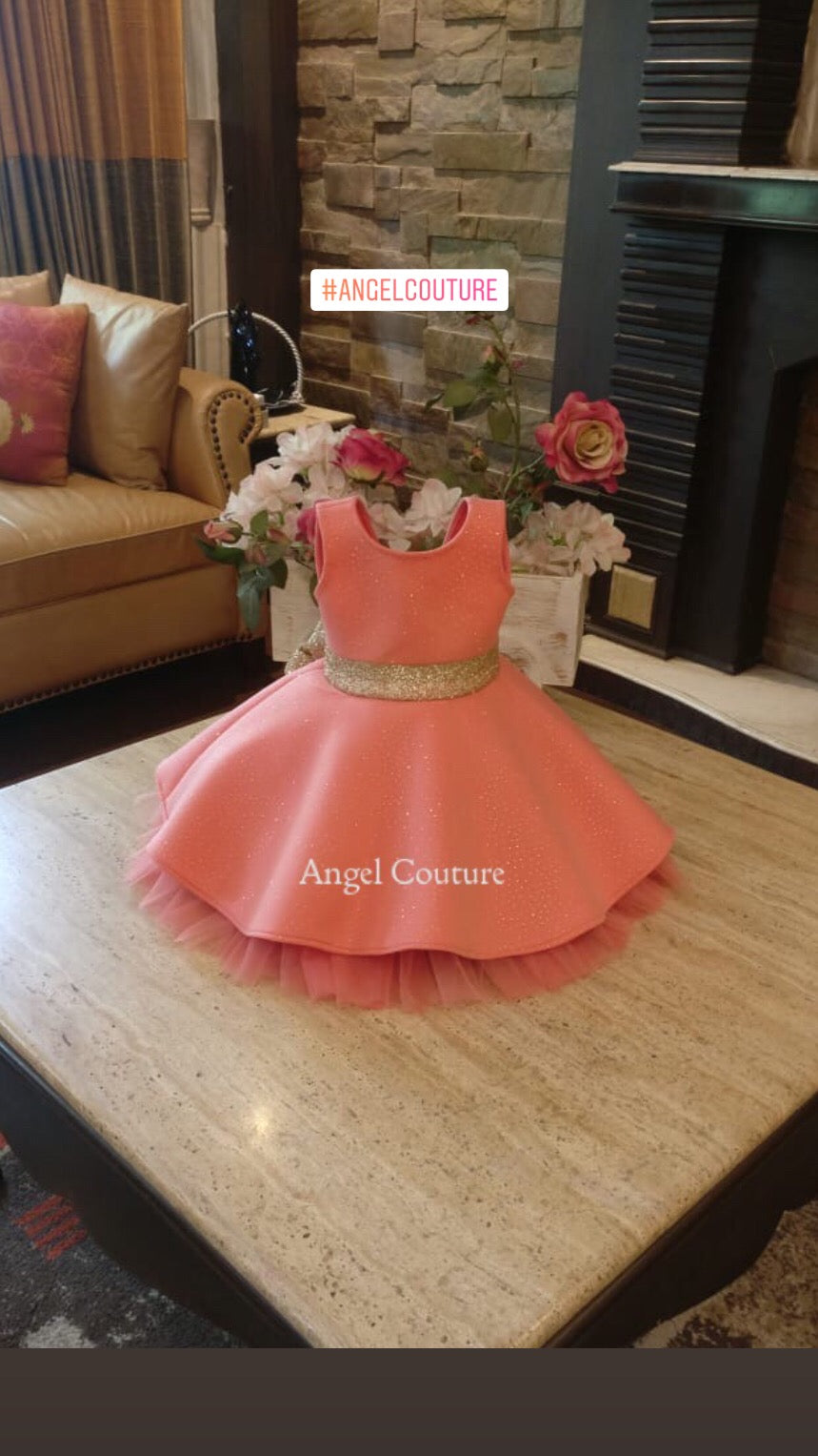 Raspberry Glitter Golden Bow Dress