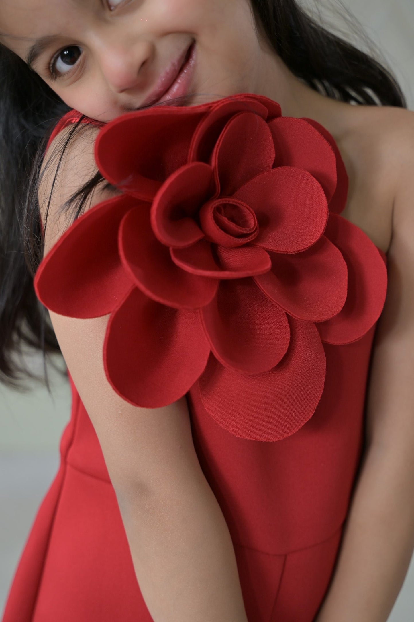 Red 3D Flower Jumpsuit