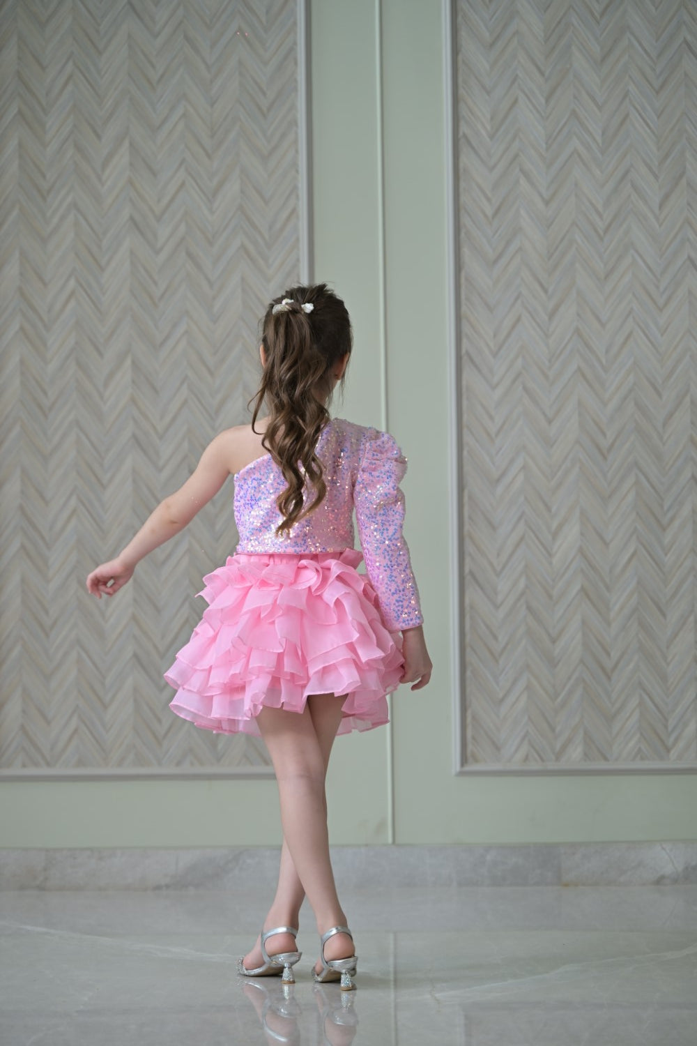 Lotus pink Sequence Top With Organza Skirt