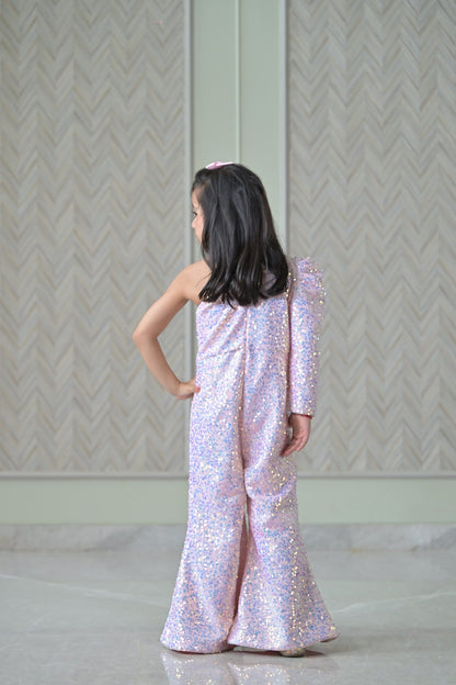 Baby Pink Bow Sequence Jumpsuit