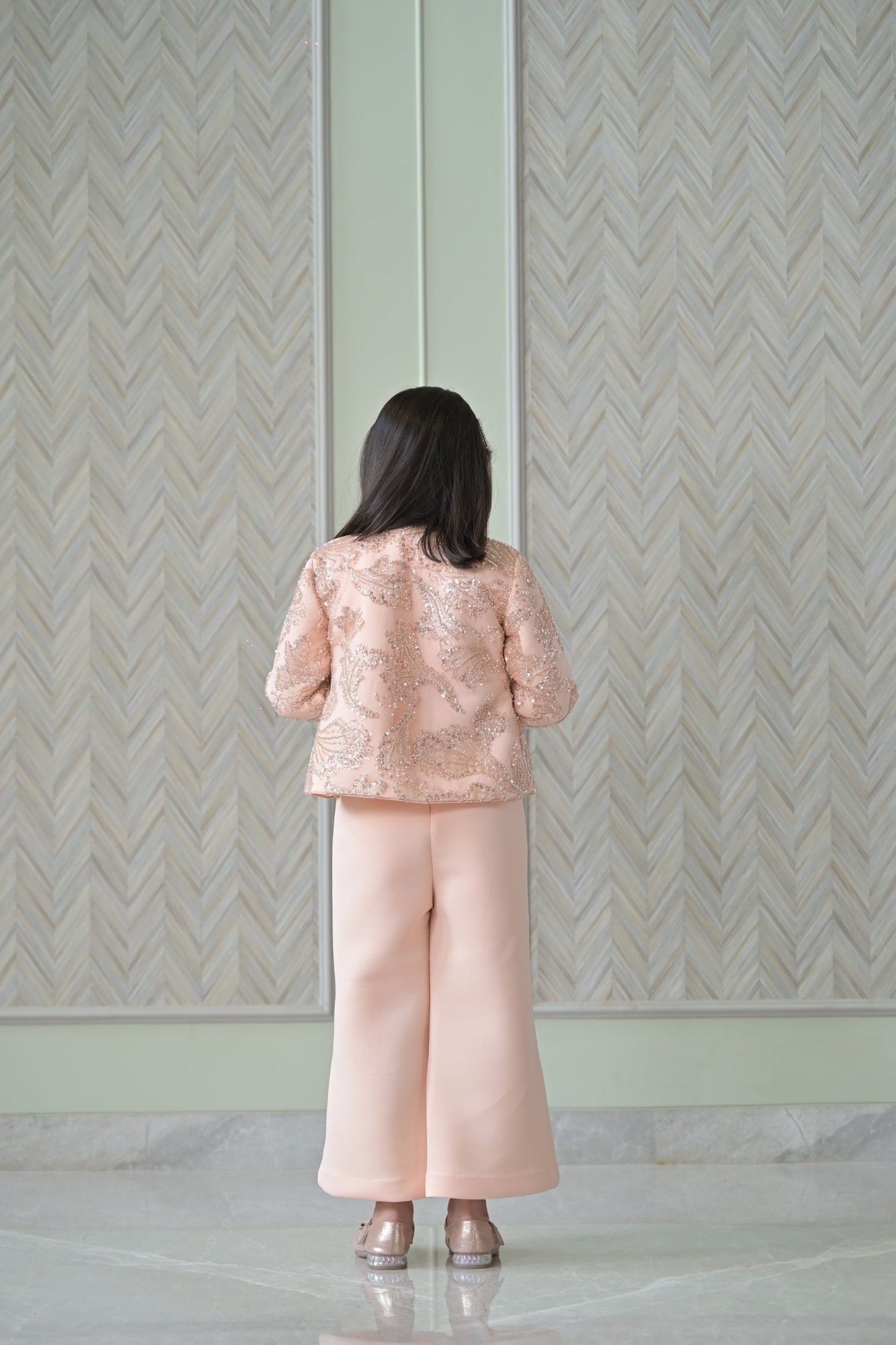Peach Sequence Jacket Jumpsuit