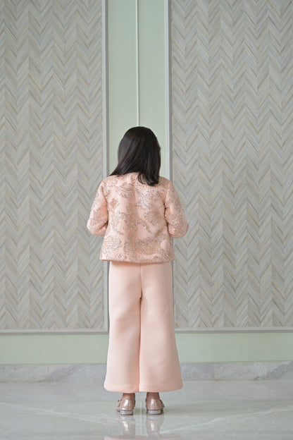 Peach Sequence Jacket Jumpsuit