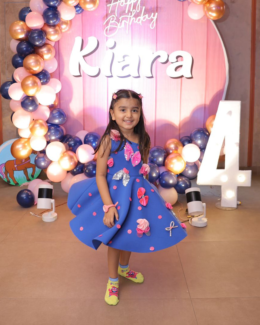 Royal Blue One Shoulder Polka Sequence Bow Dress