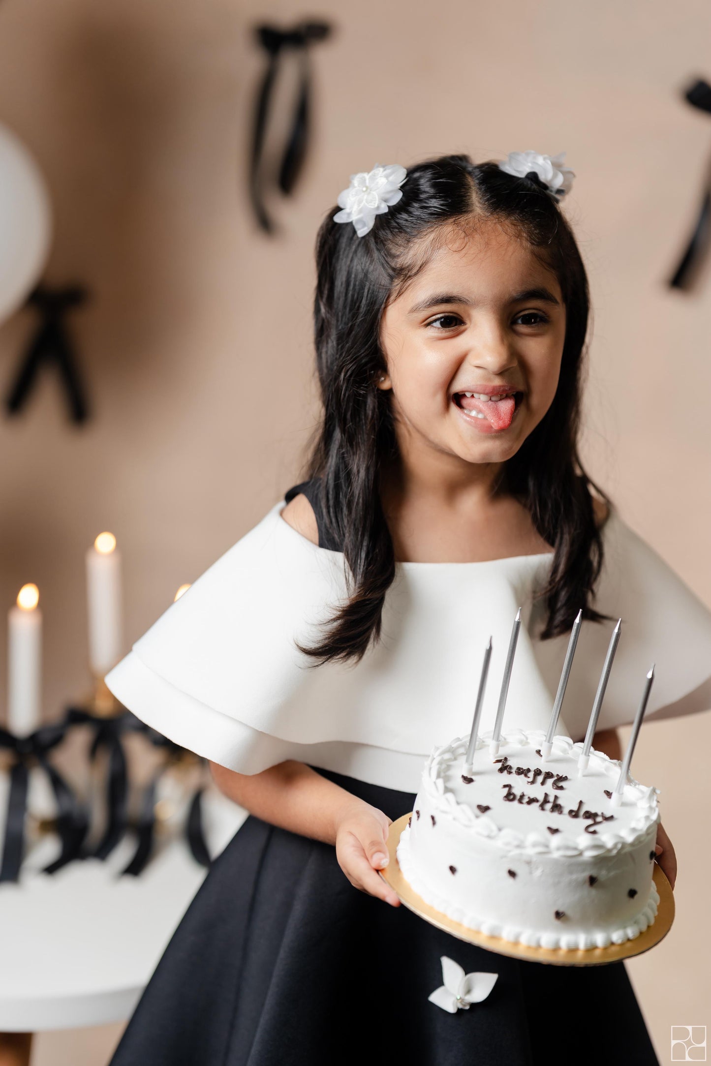 Black And Ivory Double Drape Offshoulder Dress