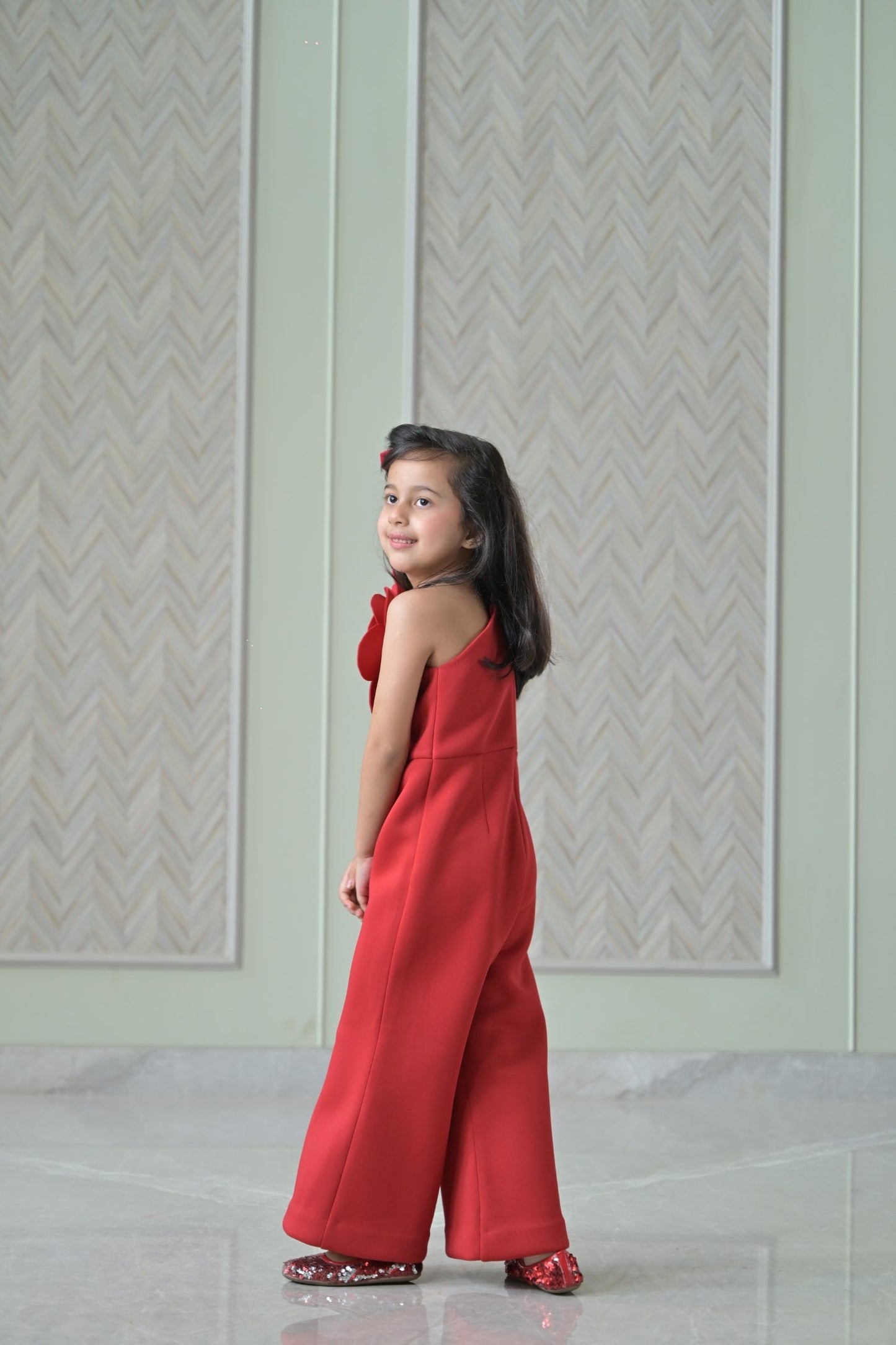 Red 3D Flower Jumpsuit