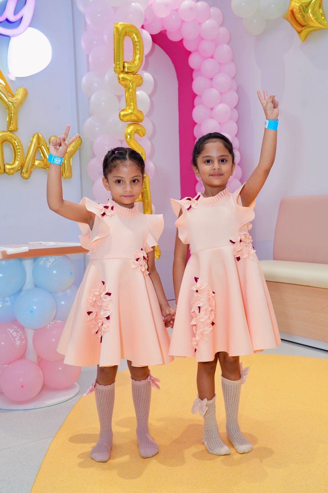 Peach Garden Dress With Maroon Petals