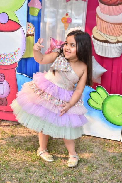 Lilac Lycra Multilayer Dress