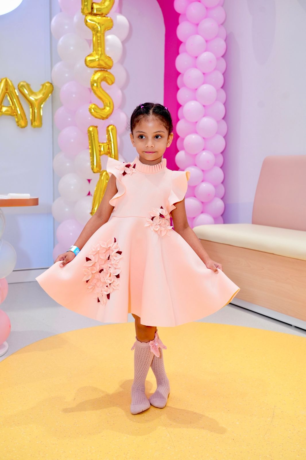 Peach Garden Dress With Maroon Petals