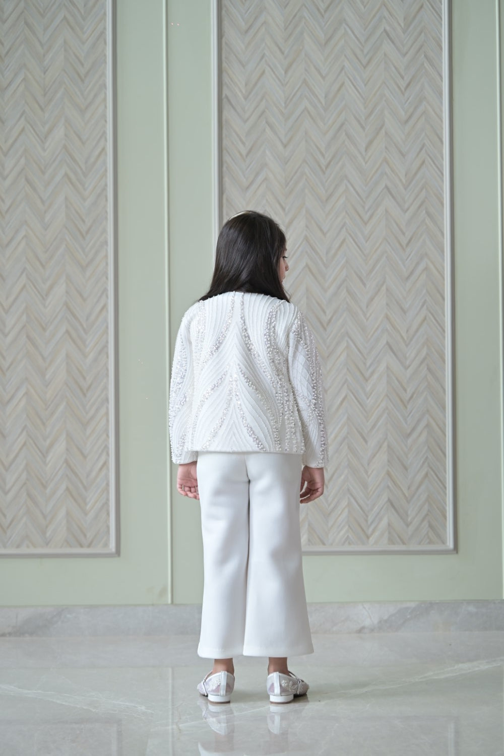 Ivory Pearl Sequence Jacket Jumpsuit