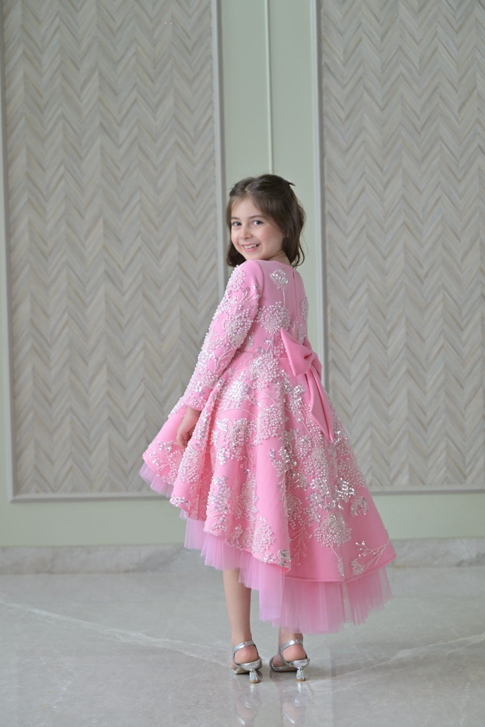 Lotus Pink Ivory Pearl Short Long Gown